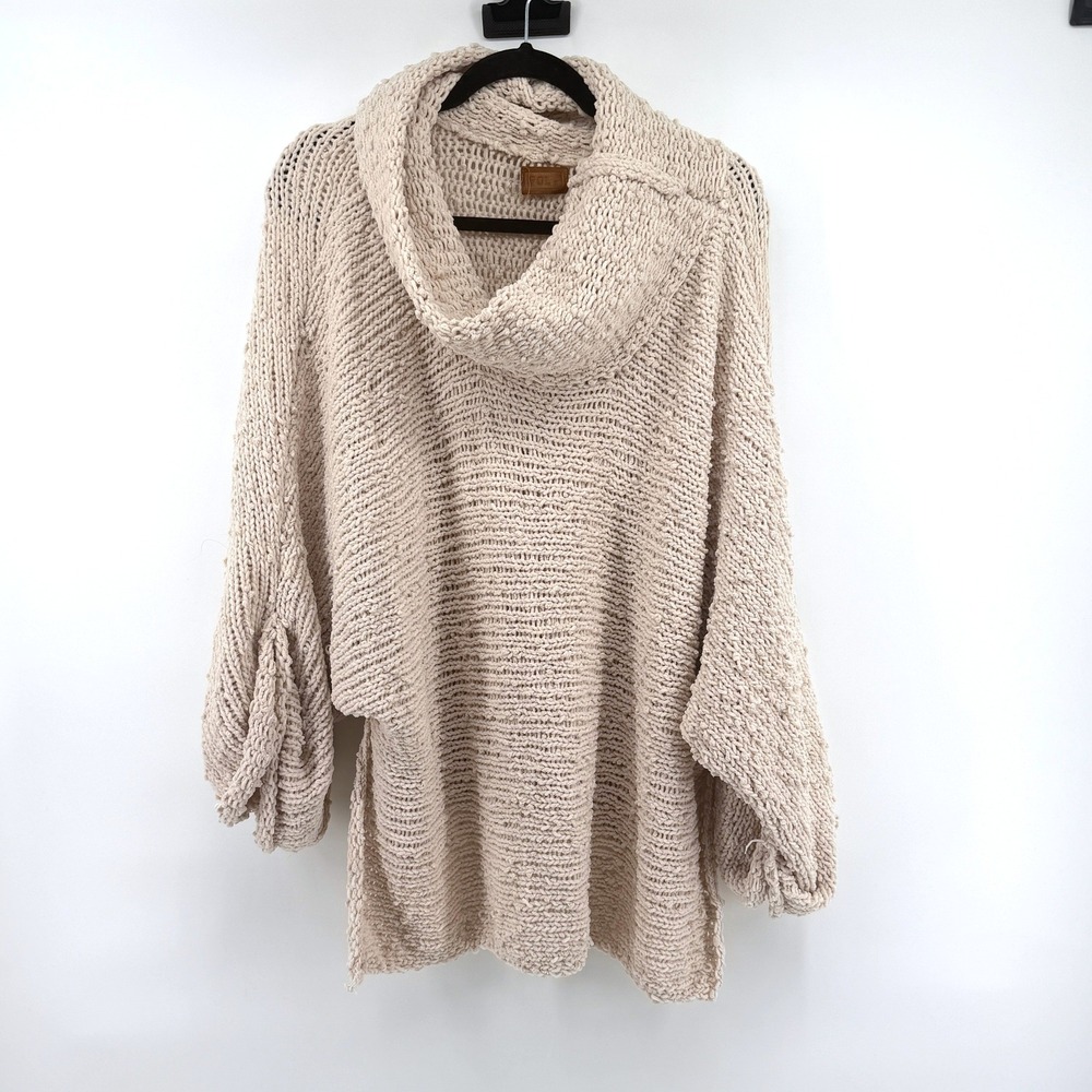 POL Sweater Chunky Chenille Cowl Neck Oversized Beige Women Boho Cozy HST19
